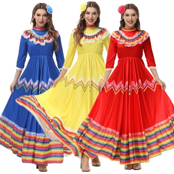 Moterų, Mergaičių Meksika Tradicija Flamenko Kostiumų Šokių Etape Liaudies Šokių Suknelė Ratas Meksikos Helovinas Fancy Dress Šalis