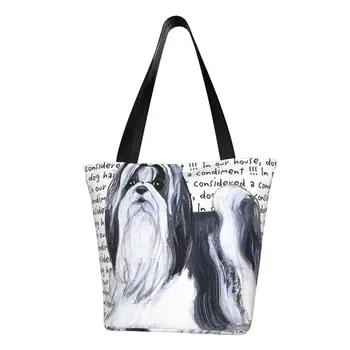 Daugkartinio Naudojimo Shih Tzu Šunų Mylėtojas Pirkinių Krepšys Moterims Drobės Pečių Nešti Maišą Nešiojamų Naminių Gyvūnėlių Šuniuką Bakalėja, Shopper Bags