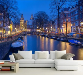 beibehang Užsakymą tapetai high-end Nyderlandai Amsterdam canal miesto naktinis vaizdas super aišku foną papel de parede