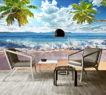 Individualizuotos fono paveikslėlį 3d vandenyno bangos paplūdimio kokoso medžio sklandžiai buriavimo freskos kambarį, miegamąjį, TV foną, sienos фотообои