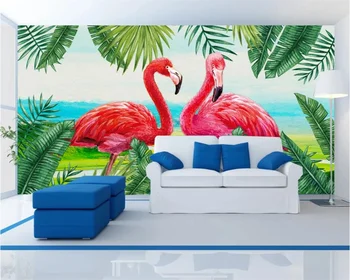 Individualų Foto Tapetai, 3D Freskos Šiaurės Stiliaus Ranka-dažytos Augalų Flamingo gyvenamojo Kambario, Miegamojo, Vaikų Kambario Sienos Fone