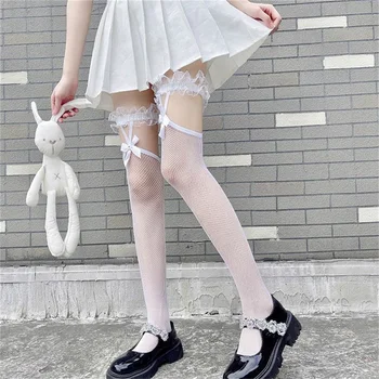 Nėriniai Petnešos Lolita Kojinės Su Laivapriekio Tinklinės Kojinės Moterims JK Harajuku Sexy Tinklelio Kojinės