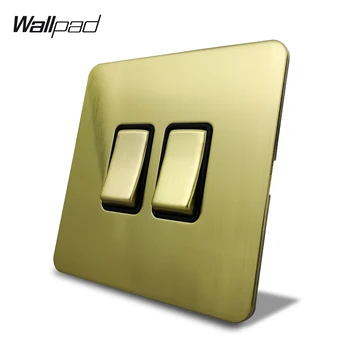 Wallpad Satino Gold 2 Gaujos 1 ar 2 Būdas Elektros Sienų apšvietimo Svirtinis Jungiklis Šlifuoto Žalvario, Nerūdijančio Plieno plokštė Metalo Mygtuką