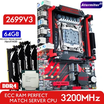 Atermiter X99 Plokštė Kit Komplektas su Xeon E5 2699 V3 CPU LGA 2011-3 Procesorius DDR4 64GB 4 X 16GB 3200MHz Atmintis REG ECC RAM
