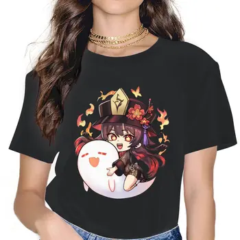 Naujovė Hu Tao T-Marškinėliai Moterims Crewneck T Shirts Genshin Poveikio Online Vaidmenų Žaidimas Mados Trumpas Rankovės Tees