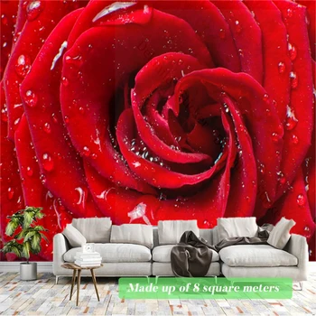 papel de parede 3D Mados Didelių Raudonų Rožių Vandens Lašelius, Sienų Tapetai, Gėlių Miegamajame, Gyvenamasis Kambarys Sofos Buto remontui