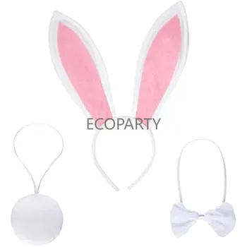 Easter Bunny Ears Lankelis 3 dalių Komplektas Pliušinis Triušis Ausis Lankelis Bowtie ir Uodegos Šalies Cosplay Helovinas Kostiumų Priedai 20