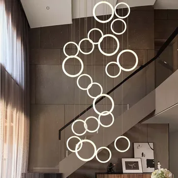 Sieniniai šviestuvai Šiuolaikinės Akrilo Žiedų LED Šviestuvo Už Laiptai Kambarį Minimalizmas Patalpų Apšvietimas Turas Mansarda Kabo Lempa