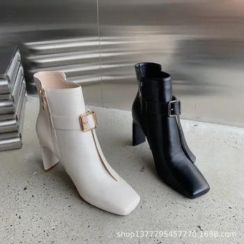 Europos Lankas-mazgas diržo sagtis jojimo batai moterims, aukšti kulniukai, trumpas šiuolaikinių botas slim užtrauktukas aikštėje kojų 