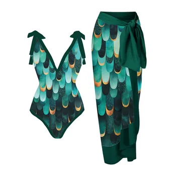 2023 naujas vientisas maudymosi kostiumėlis daugiaspalvis spausdinimas maišelį klubo šydas, veikiami greta dviejų dalių maudymosi kostiumėliai