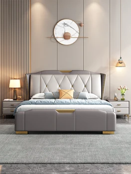 Šiaurės minimalistinis modernus miegamojo king lova 2023 m. naujų sandėliavimo aukštas langelį šviesos prabanga technologijos audinio, 1.8 m dvigule lova