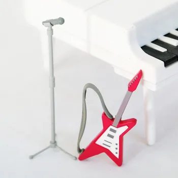 Dollhouse1:12 elektrine gitara, mikrofonas mikrofono stovas modelis miniatiūrinės scenos modelis