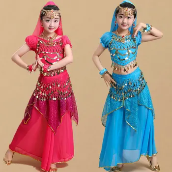 Vaikų Pilvo Šokio Kostiumas Vaikams Indijos Šokių Suknelė Vaikas Bolivudas Šokių Kostiumai Mergina Naudingumo Šokių Drabužiai 6 Spalvų