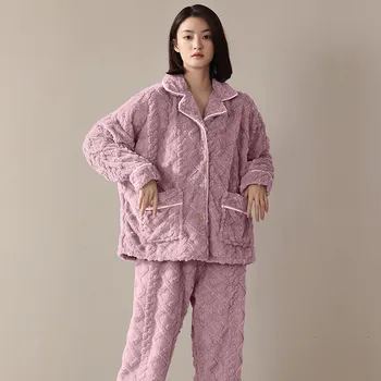 Fdfklak atvartas Tirštėti Šiltų Drabužių Moteris Pajama Komplektai Žiemos Miego Lounge Pyjama Ilgas Rankovėmis Sleepwear M L XL XXL Mados
