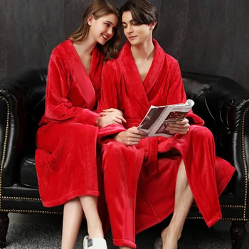 Pora Kimono Skraiste Suknelė Žiemą Šiltas Sleepwear Koralų Vilnos Pižamą Su Diržo Turn-žemyn Apykaklės naktiniai drabužiai Intymus apatinis Trikotažas