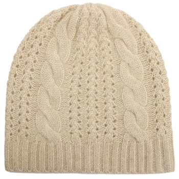 Švelnus ir gražus 100% kašmyras skrybėlę rankomis austi tuščiaviduriai Posūkiais rudenį ir žiemą storas moteriška kepurė