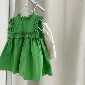 Mergaičių mados berankovis suknelė 2023 vasaros vaikų drabužių cute baby baby baby sijonas, liemenė 1-6Y mergaičių atsitiktinis suknelė