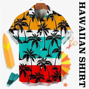 Havajų vyriški Marškiniai, Kokoso Medžio Spausdinti Marškinėliai Vyrams Vasaros trumpomis Rankovėmis Atvartas Kaklo Vyrų Drabužių Mados Gatvė Marškinėlius Palaidinė