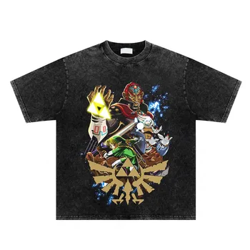Vasaros Negabaritinių Trumpas Rankovės Tees Vyrų Plauti T-Shirt Anime Graphic T Shirt Harajuku Streetwear Medvilnės Marškinėliai