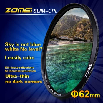 Originalus ZOMEI 62mm Ultra Plonas Optinio Stiklo PRO Digital CPL PL-CIR Apskrito Poliarizaciniai poliarizuotos šviesos reguliatorius Fotoaparato Objektyvo Filtrai 62 mm