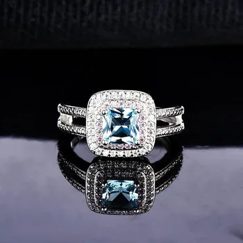 Elegantiškas Sidabro Spalvos Žiedas, Moterų Mados Inkrustacijos Kubinis Cirkonis Mėlyna Akmenys Vestuvinių Žiedų Rinkinys Šalies Nuotakos Sužadėtuvių Papuošalai