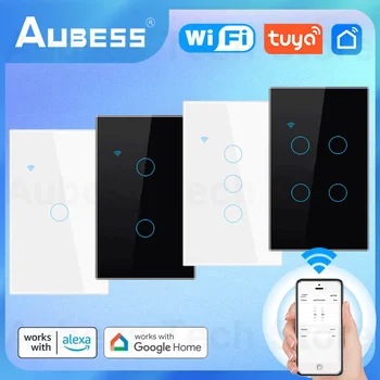 AUBESS WiFi Smart Switch JAV Standarto 1/2/3/4 Gauja Protingo Namo Sienos, Touch Panel Jungiklis Tuya Smart Gyvenimo Alexa, Google 