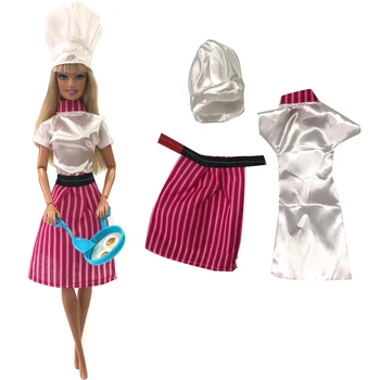 NK 1 Komplektas Princesė Dress Virėjas Suknelę Rankų darbo Apranga Kostiumas Chef & HatClothes Barbie Lėlės Priedai Vaikas Mergina Dovana Žaislas