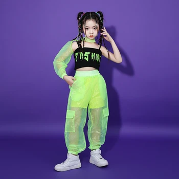 Vaikai Šventė Hip-Hop Drabužių Paauglių Kuriame Apranga Žalia Akių Viršūnes Streetwear Jogger Pants Mergina Kostiumas Drabužių Rinkinys