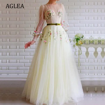 AGLEA Vakaro Suknelės Oficialus Elegantiškas Šalies Moterų Prom Grindų Ilgis-line Puoštas Appliques Varčios Imperija