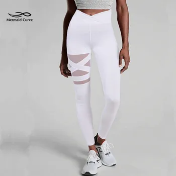 Sexy Juosmens V Formos Kryžiaus Fitneso Antblauzdžiai Moterims Treniruotės Kvėpuojantis Ju Siūlų Kratinys Veikia Mokymo Leggins Slim Jogos Kelnės