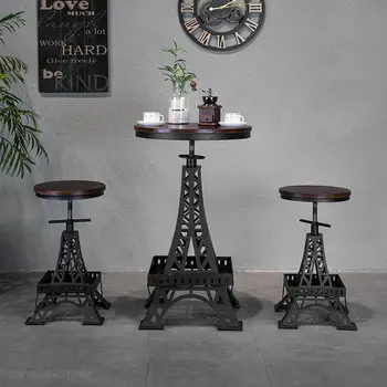 Ketaus kieto medienos baro kėdė, reguliuojama kėdė, Paryžiaus bokšto išmatose pramonės kūrybos stiliaus kėdė moderni kavinė, baras, kėdės,
