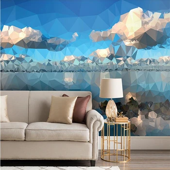 beibehang užsakymą Modernios geometrinės mėlynas dangus, balti debesys fone sienos dokumentų namų dekoro didelės freskos tapetai už kambarį