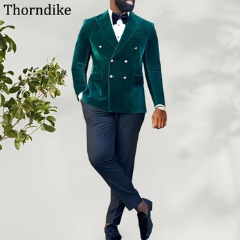 Thorndike Dvigubo Breasted Pasiekė Atvartas Vyrų Kostiumas 2021,Custom Made Aksomo Vyrų Vestuves Tuxedos,Dviejų Dalių Komplektas Groomsmen Terno