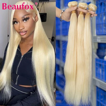 Beaufox 613 Blond Žmogaus Plaukų Ryšulių Brazilijos Plaukų Pynimas Ryšulių Tiesūs Plaukai 3 Ryšulius Remy 613 Plaukų Pratęsimo 8-26 Cm