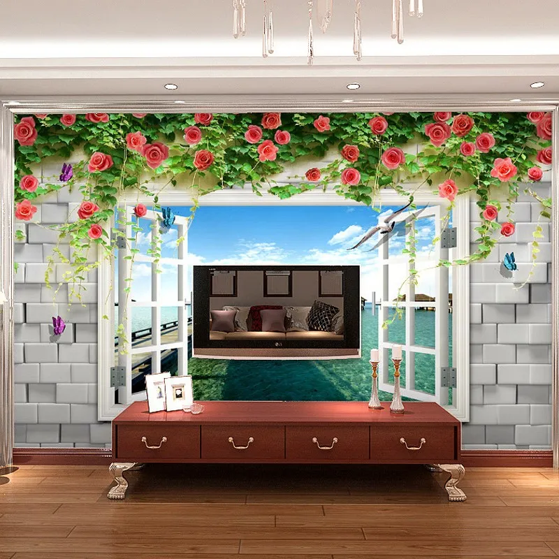beibehang Užsakymą tapetai Stereo 3d freskos kambarį, TV foną tapetai miegamajame modernios rožės vientisas didelis tapetai