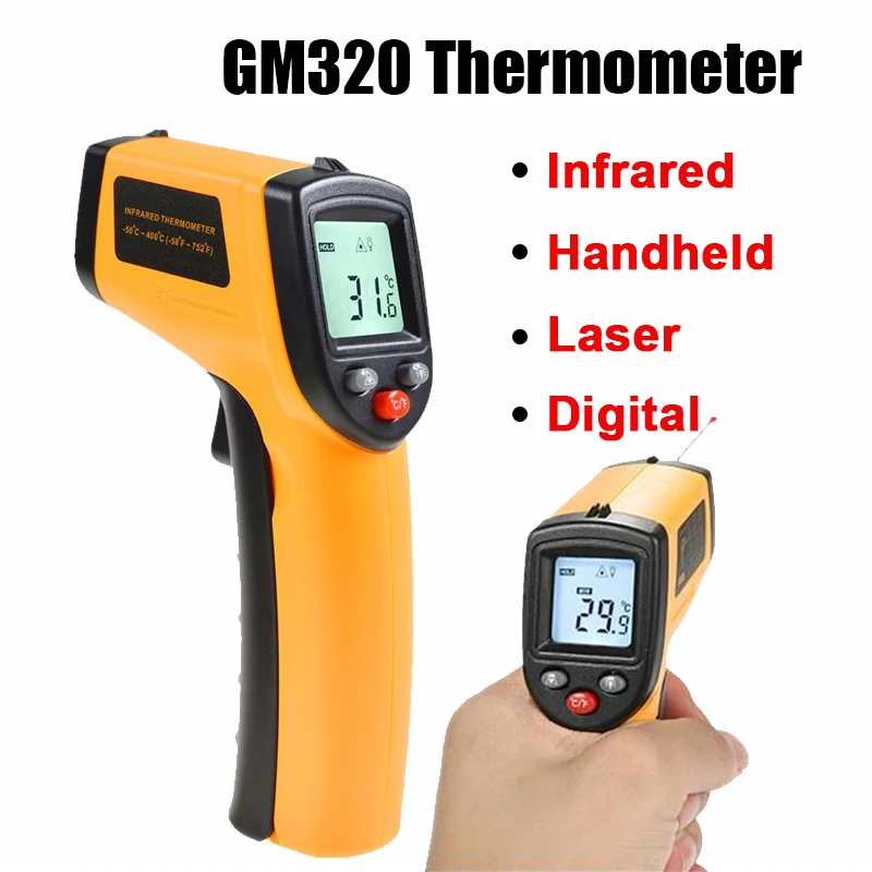 GM320 Pramonės Termometras, Rankinės Ne-Kreipkitės Ir Infraraudonųjų spindulių Skaitmeninis Termometras Lcd Lazerių Pramonės Paviršiaus Temperatūros Matuoklis