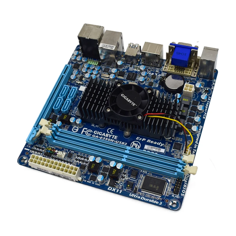 Gigabit GA-E350N-USB3 naudoja AMD Hudson M1 chipset borto AMD E-350 1.6 GHz dual-core processorDDR3 Mini-ITX autentiški plokštė