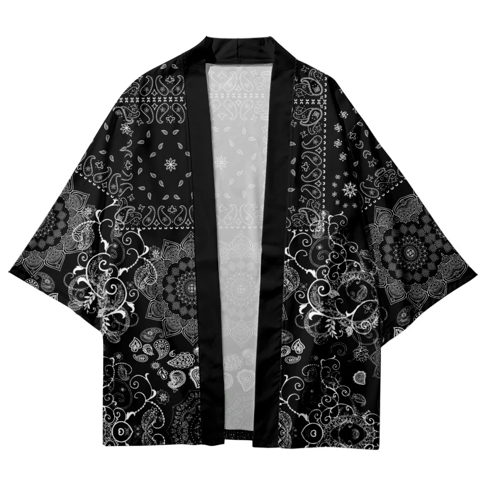 Mados Black Print Tradicinių Kimono 2023 Japonijos Moterų, Vyrų Streetwear Paplūdimio Cardigan Yukata Haori Marškinėliai Viršų