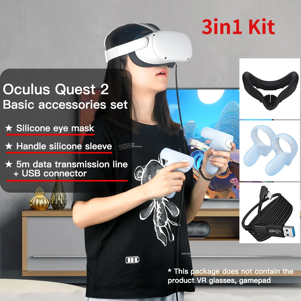 Už Oculus Quest 2 Priedai apsauga nuo dulkių Akių Pad&Silikono Valdytojas Rankovės Padengti&5M Nailono Link Cable USB Jungtis, 3in1 Komplektas