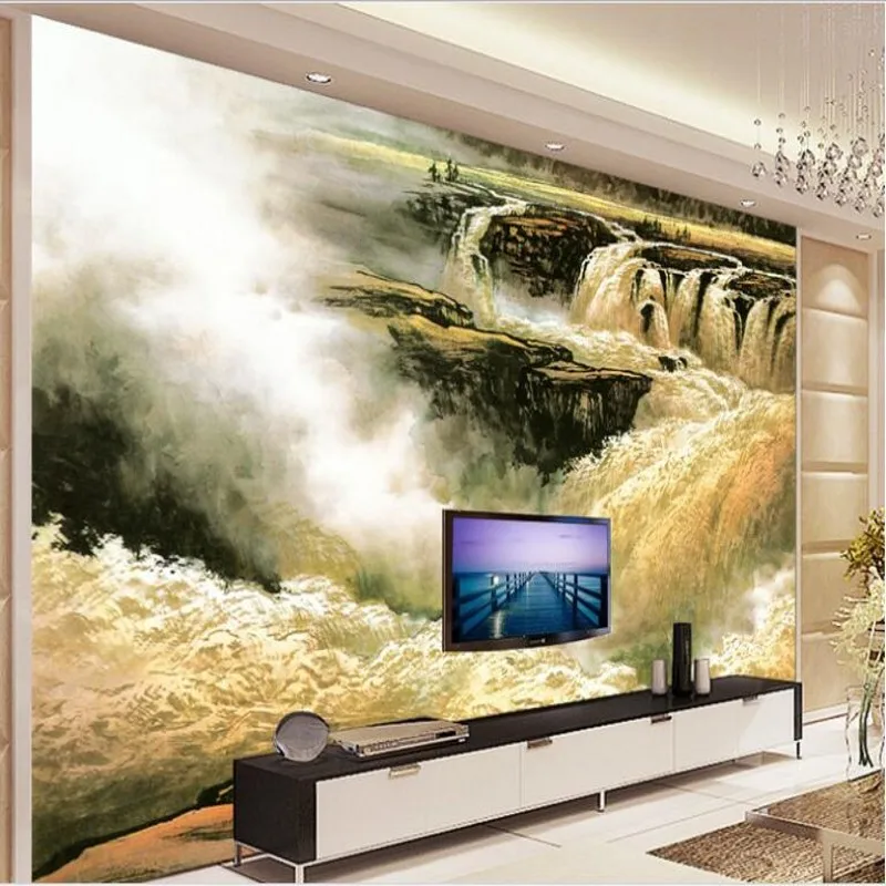 wellyu Pritaikyti didelės apimties freskomis Kinijos dažai, tapyba Hukou Krioklys Geltonosios Upės krioklys, TV foną tapetai