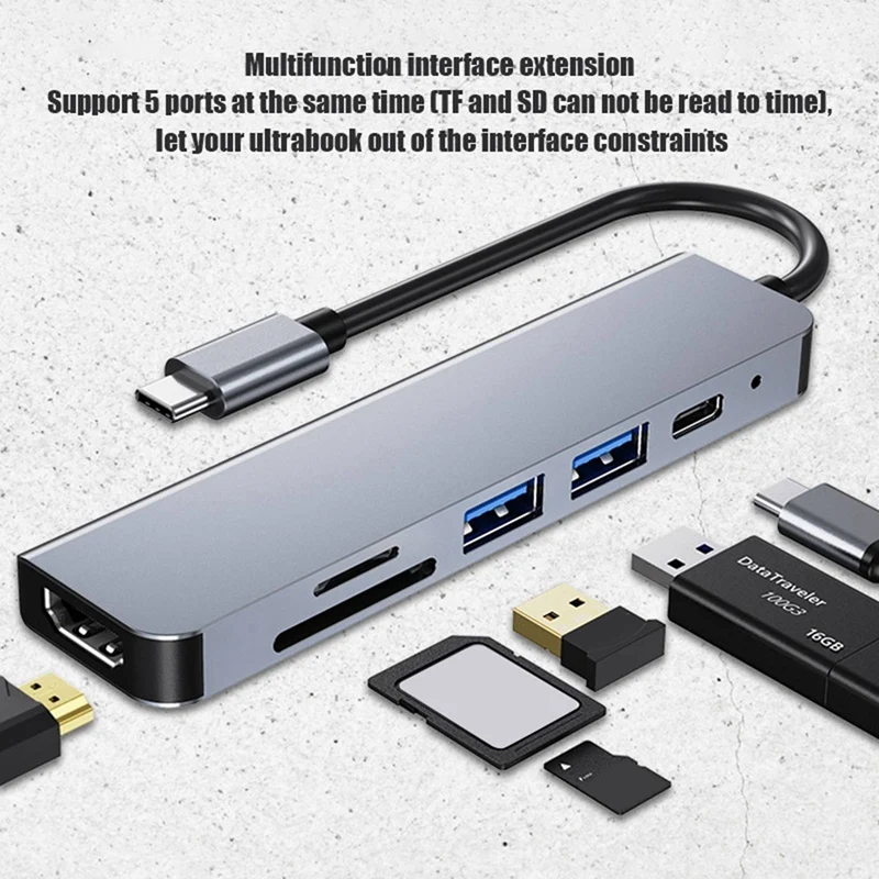 2X 6 1 USB Tipo C Hub Adapteris Su 4K 30Hz HDMI Suderinamus Multiport Kortelių Skaitytuvas USB3.0 TF PD Vaizdo Multi Uostuose