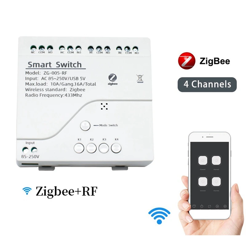 4X 4CH Zigbee Smart šviesų Modulis AC 85-250V RF433 Gauti 10A Relės Darbas Su Alexa Asistentas,Tuya Smart Gyvenimo