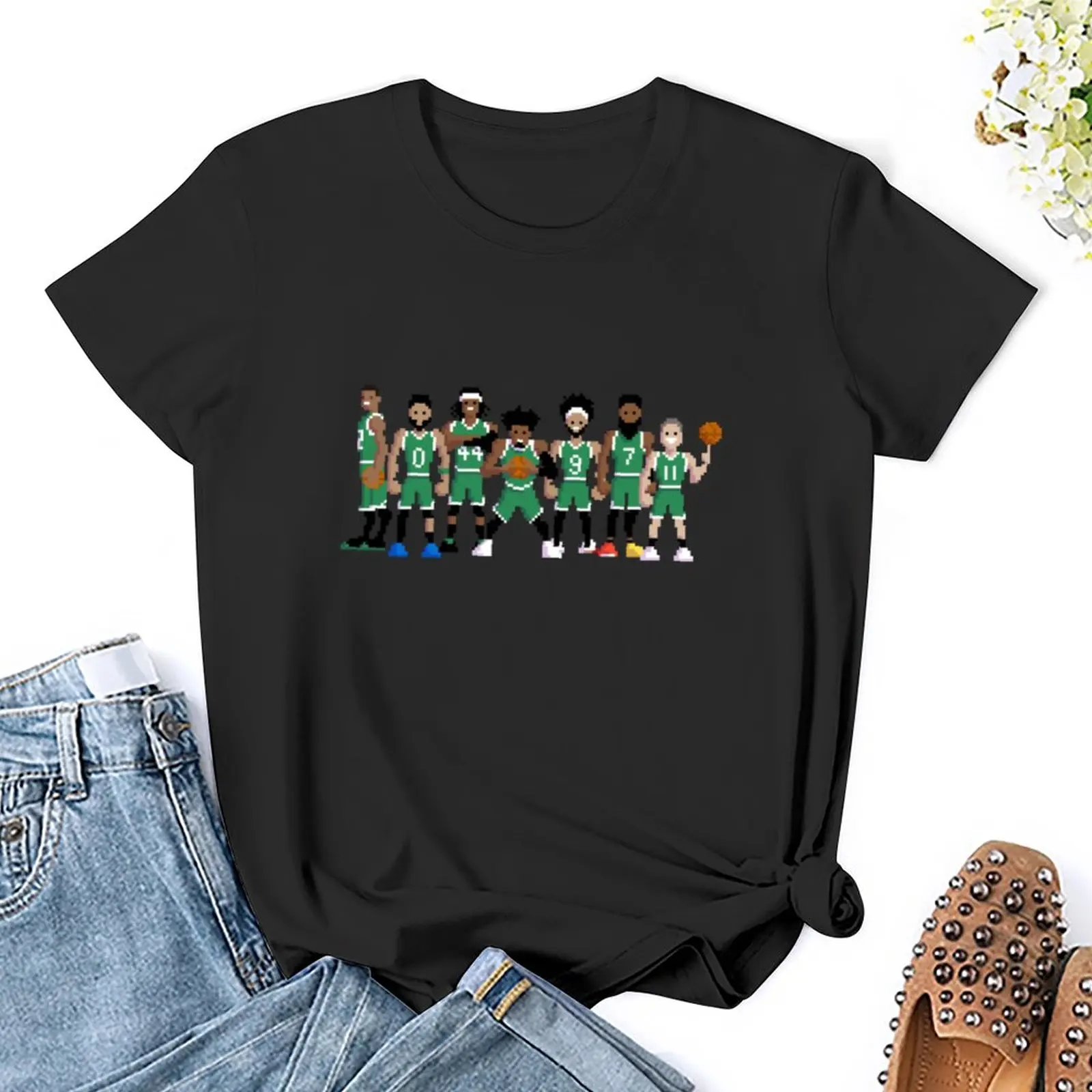 8 bitų Bostono Krepšinio Komandoje, T-Marškinėliai trumpomis rankovėmis tee vasaros top marškinėliai Moterims grafinis tees juokinga