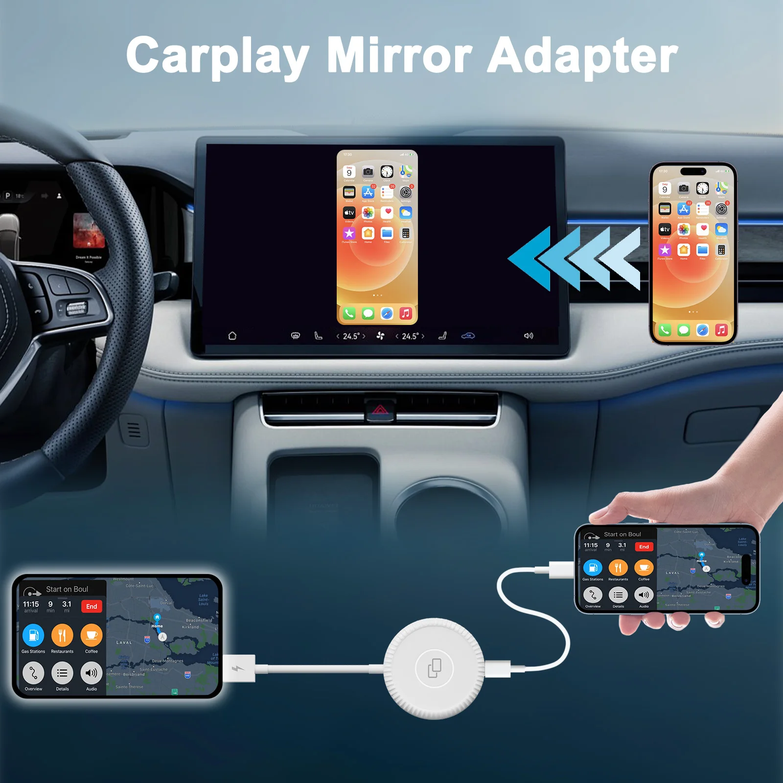 Automobilių Navigacijos USB Adapteris Laidinio projektoriaus Ekrane Auto Automobilis Dongle Adapterį, Plug and Play USB Tipo C OTG Saugos iPhone 14