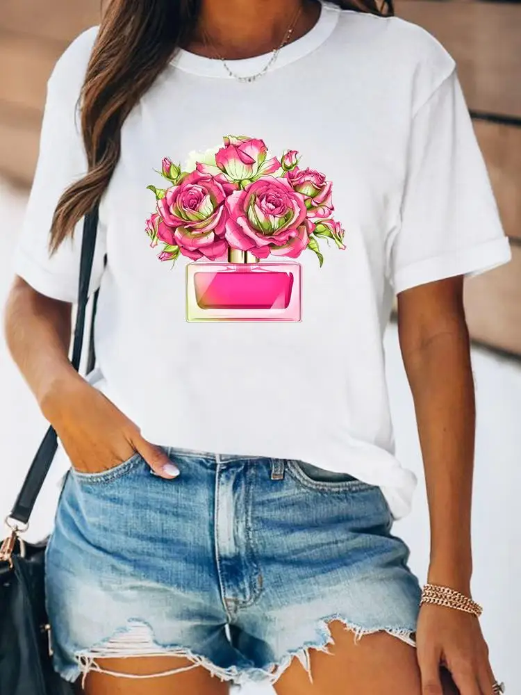 Mados Moterų marškinėliai Harajuku 2023 Vasaros Trumpas Rankovės Marškinėliai Moteriška Lady Gėlių 90-ųjų Stilius, Grafinis Streetweaer Y2k Drabužių Viršų