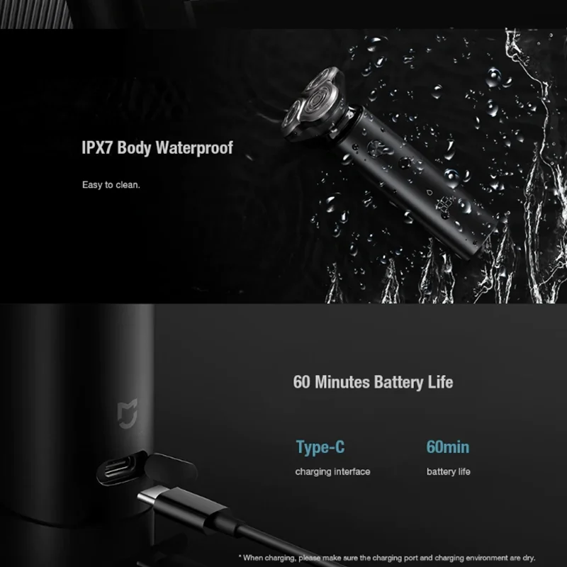 Xiaomi Mijia Elektrinį skustuvą, S500 IPX7 atsparus Vandeniui Vyrų Skustuvas Barzda Žoliapjovės 3 Galvos Sausas, Šlapias Dvigubas Peilis Patogūs Valyti Su LED Ekranas