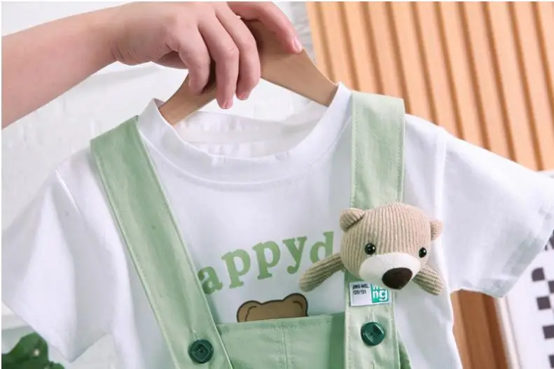 Kūdikių vasaros Boutique Komplektus korėjos stiliaus Mergina animacinių filmų atspausdintas trumpas rankovės marškinėliai ir turėti darbo drabužiai vaikams komplektus Mergina drabužiai