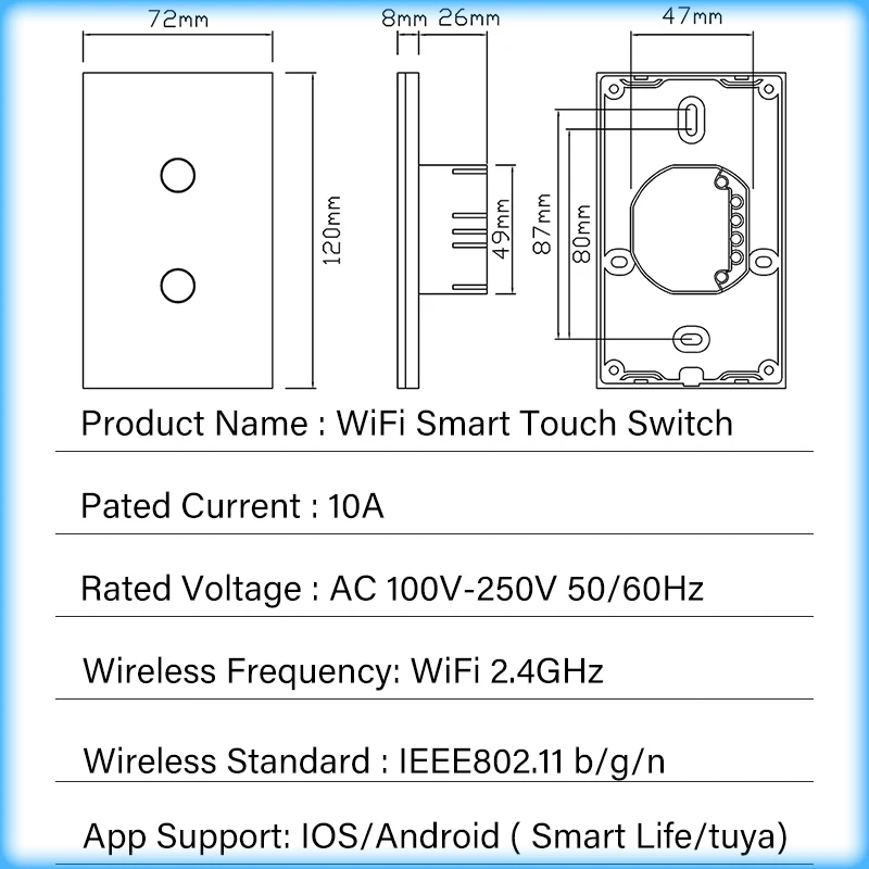 AUBESS WiFi Smart Switch JAV Standarto 1/2/3/4 Gauja Protingo Namo Sienos, Touch Panel Jungiklis Tuya Smart Gyvenimo Alexa, Google 