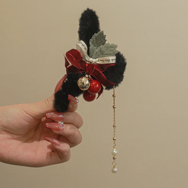 Korėjos stiliaus pliušinis bell rankena Rudens-žiemos lankas pakraštyje staigius elegantiškas Kalėdų plaukų aksesuarai, Plaukų Žnyplės