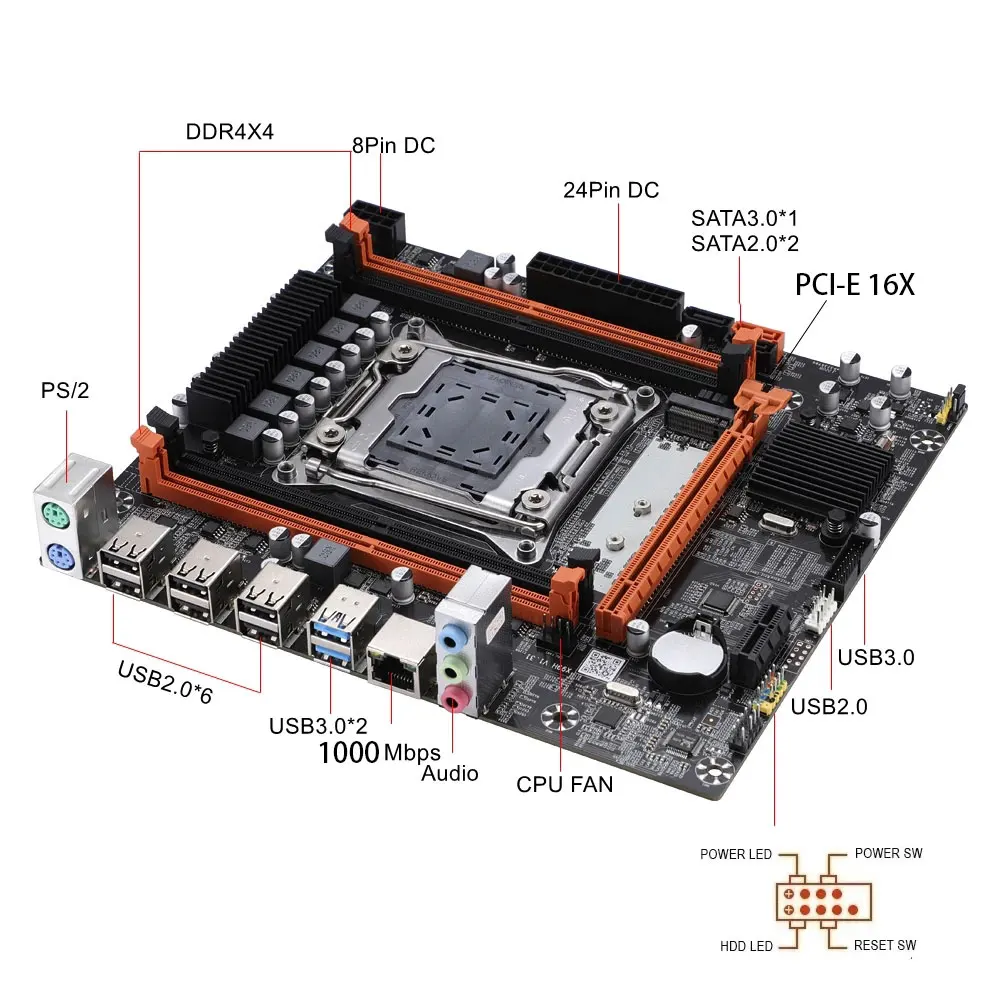 X99H D4 LGA 2011-3 Plokštė Xeon Rinkinys E5 2650 V4 CPU ir 2*8GB=16G DDR4 2133MHZ ECC REG Atmintis